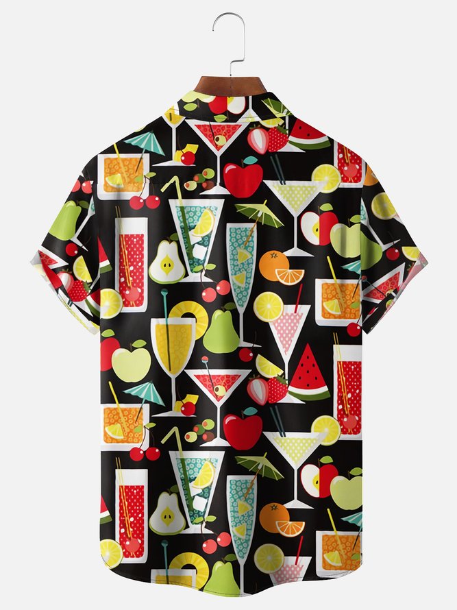 Tall Size Moisture-wicking Geomatric Cocktail Chest Pocket Hawaiian Shirt