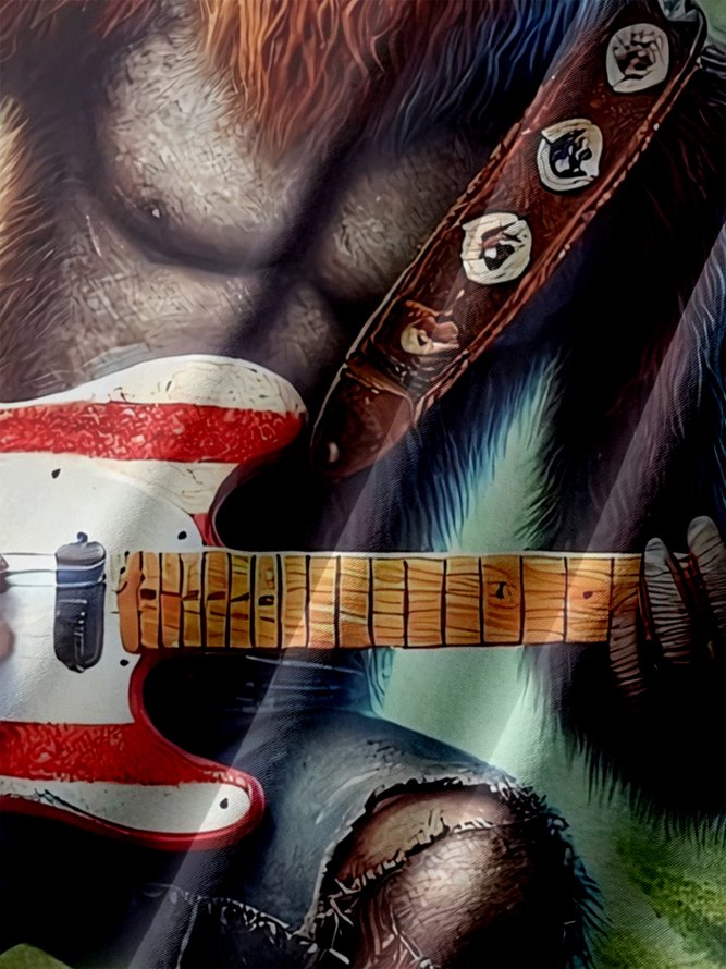 Big Size Moisture-wicking American Flag Bigfoot Guitar Rock Chest Pocket Hawaiian Shirt