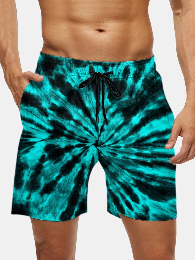 Men's Swim Trunks Hawaiian Tie-Dye Beach Shorts with Pockets