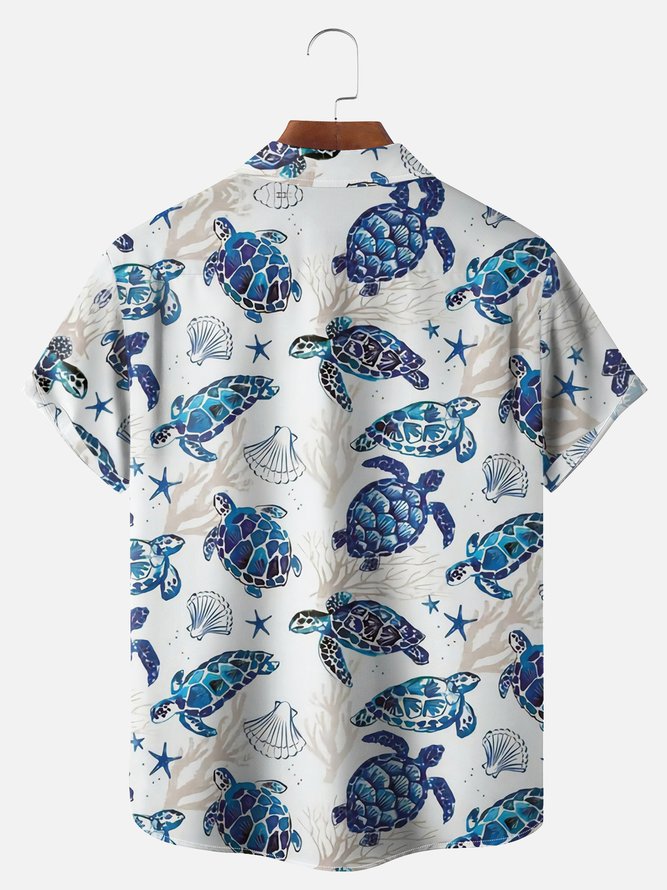 Big Size Moisture-wicking Marine Sea Turtle Chest Pocket Hawaiian Shirt