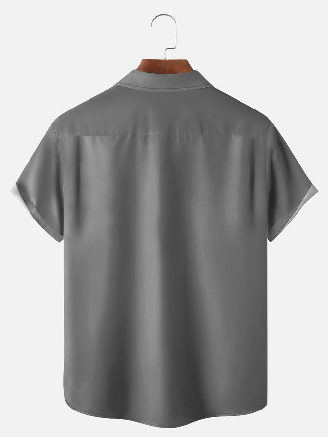 Big Size Moisture-wicking Music Note Chest Pocket Bowling Shirt
