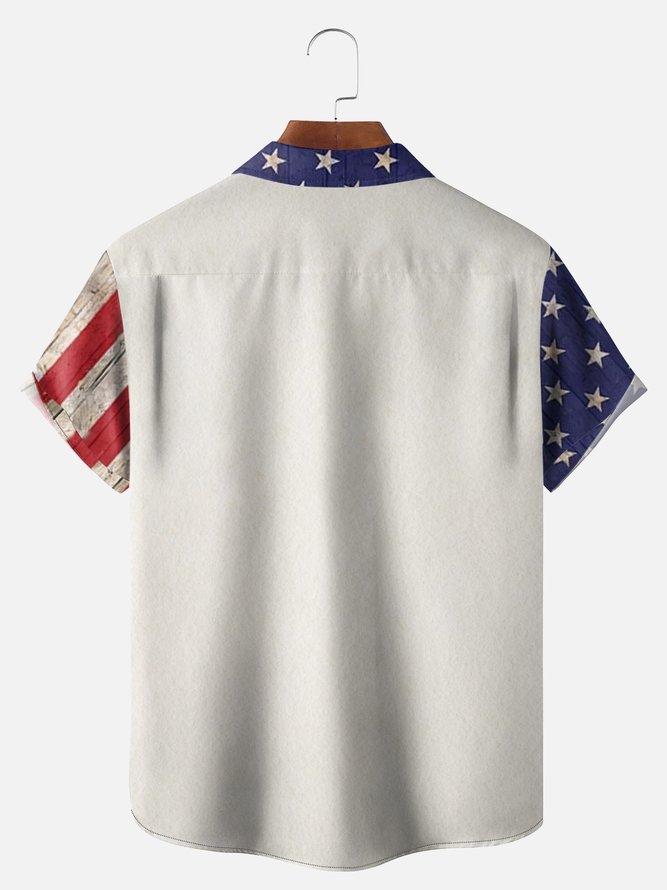 Big Size Moisture-wicking American Flag Eagle National Patriotic Chest Pocket Casual Shirt