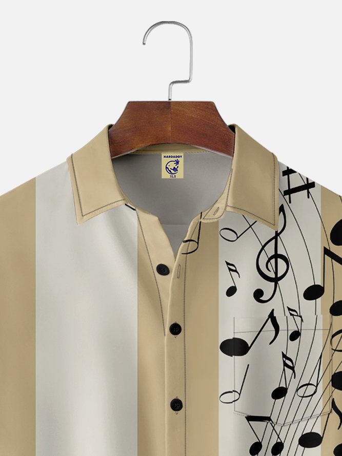 Big Size Moisture-wicking Music Note Chest Pocket Bowling Shirt