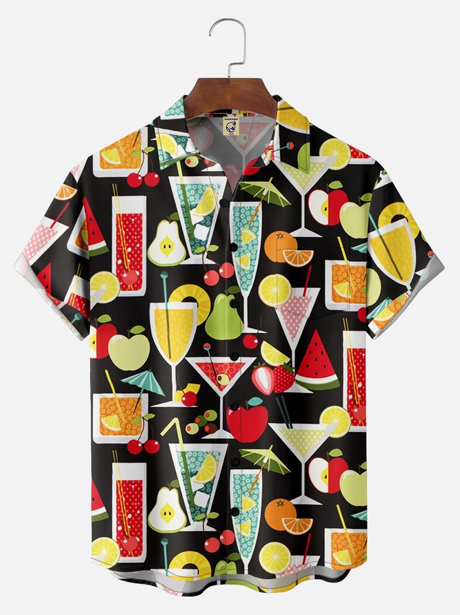 Big Size Moisture-wicking Geomatric Cocktail Chest Pocket Hawaiian Shirt