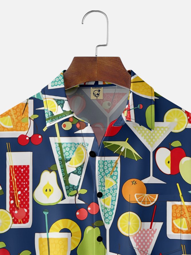 Tall Size Moisture-wicking Geomatric Cocktail Chest Pocket Hawaiian Shirt