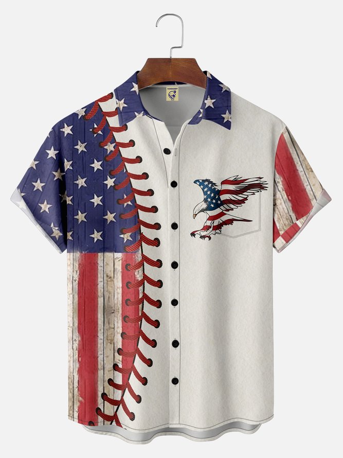 Big Size Moisture-wicking American Flag Eagle National Patriotic Chest Pocket Casual Shirt