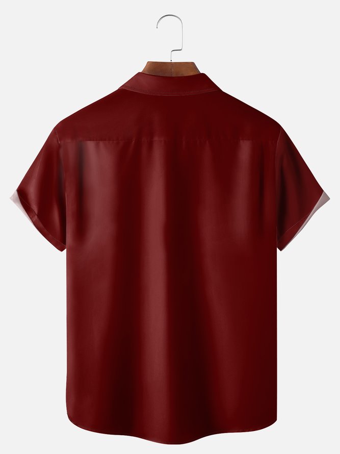 Big Size Moisture-wicking Music Note Chest Pocket Bowling Shirt