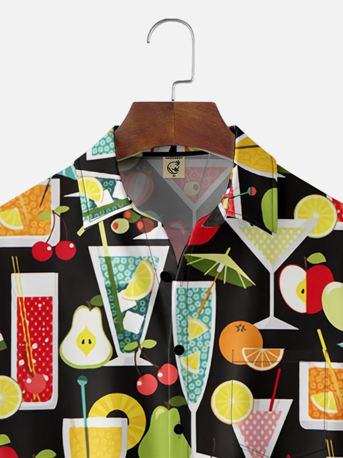 Tall Size Moisture-wicking Geomatric Cocktail Chest Pocket Hawaiian Shirt
