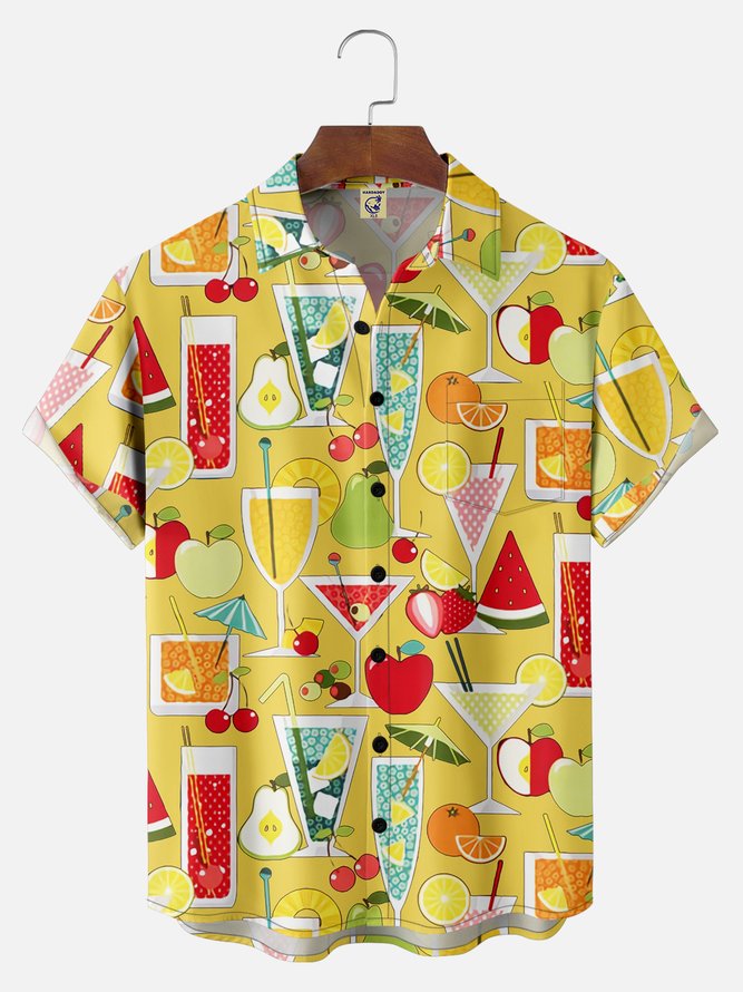 Big Size Moisture-wicking Geomatric Cocktail Chest Pocket Hawaiian Shirt