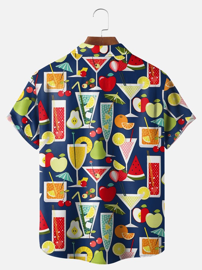 Big Size Moisture-wicking Geomatric Cocktail Chest Pocket Hawaiian Shirt