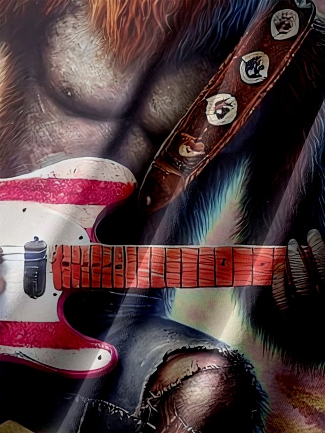 Big Size Moisture-wicking American Flag Bigfoot Guitar Rock Chest Pocket Hawaiian Shirt