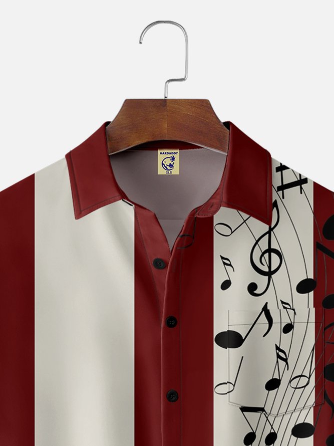 Big Size Moisture-wicking Music Note Chest Pocket Bowling Shirt