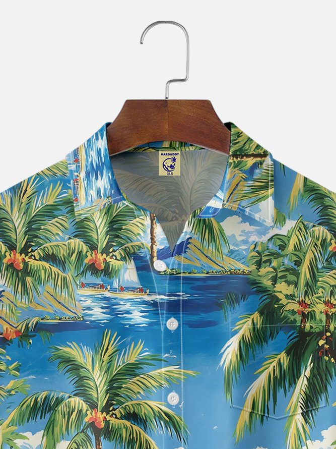 Big Size Moisture-wicking Palm Tree Chest Pocket Hawaiian Shirt