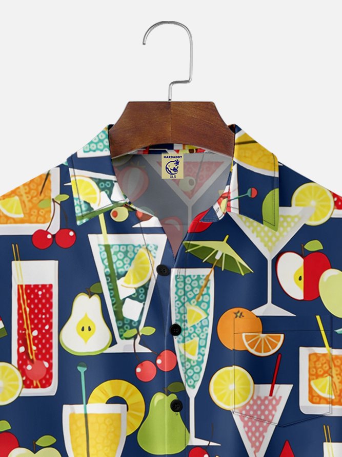 Big Size Moisture-wicking Geomatric Cocktail Chest Pocket Hawaiian Shirt