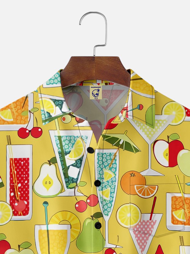 Big Size Moisture-wicking Geomatric Cocktail Chest Pocket Hawaiian Shirt