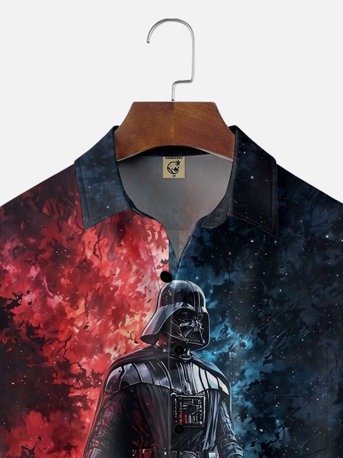 Tall Size Moisture-wicking Star Technology Universe Planet Chest Pocket Casual Shirt