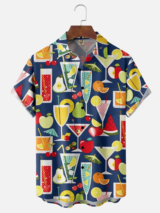 Tall Size Moisture-wicking Geomatric Cocktail Chest Pocket Hawaiian Shirt