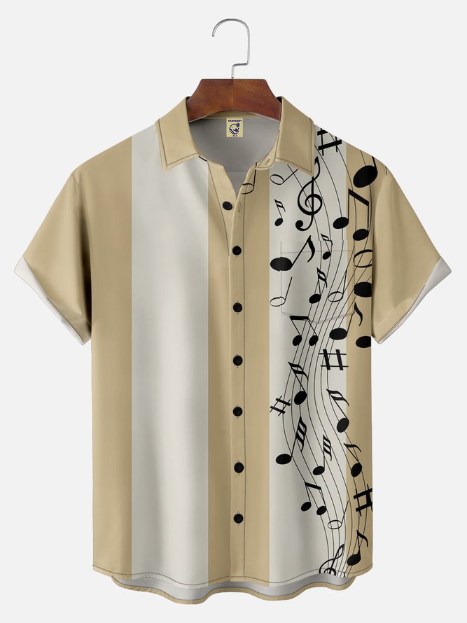 Big Size Moisture-wicking Music Note Chest Pocket Bowling Shirt