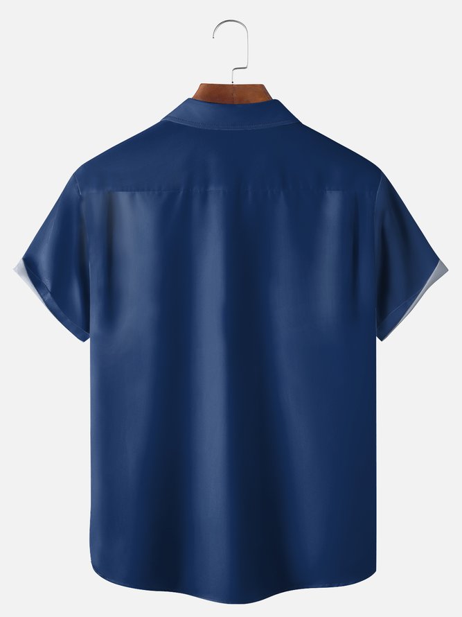 Big Size Moisture-wicking Music Note Chest Pocket Bowling Shirt