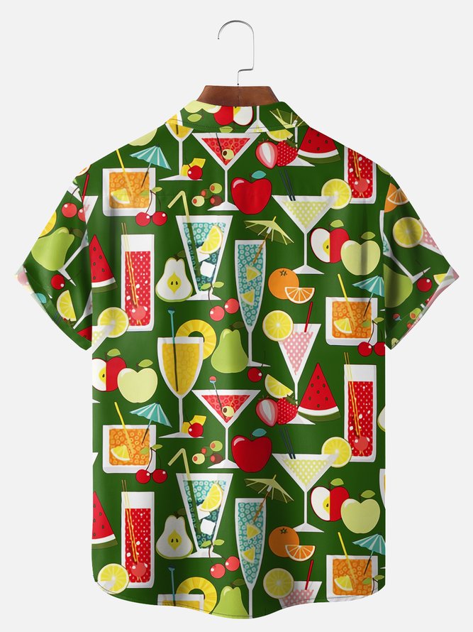 Big Size Moisture-wicking Geomatric Cocktail Chest Pocket Hawaiian Shirt