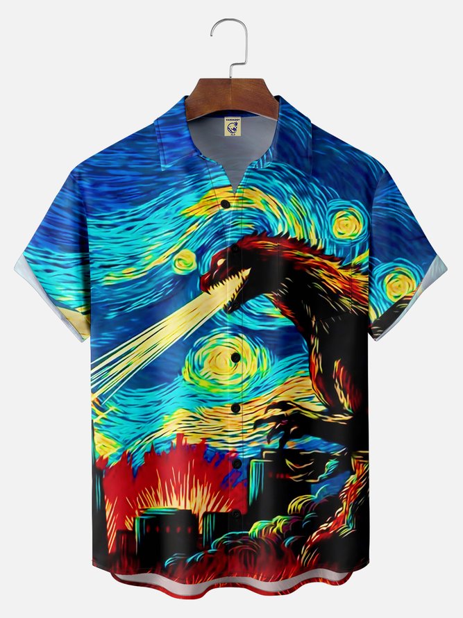 Big Size Movie Monster Chest Pocket Short Sleeve Casual Shirt