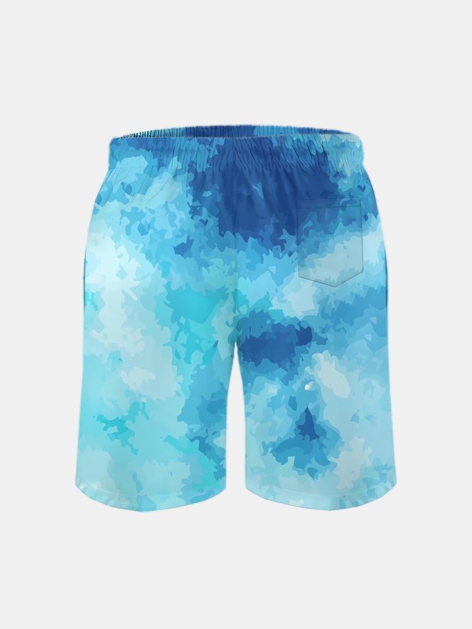 Men's Swim Trunks Hawaiian Gradient Color Beach Shorts with Pockets