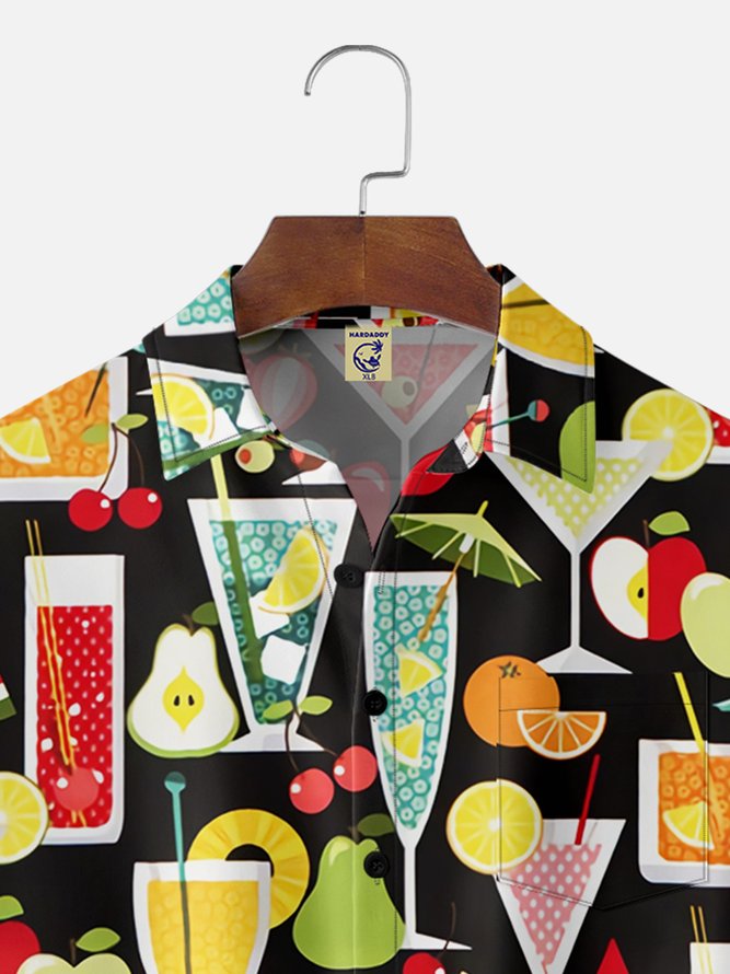 Big Size Moisture-wicking Geomatric Cocktail Chest Pocket Hawaiian Shirt