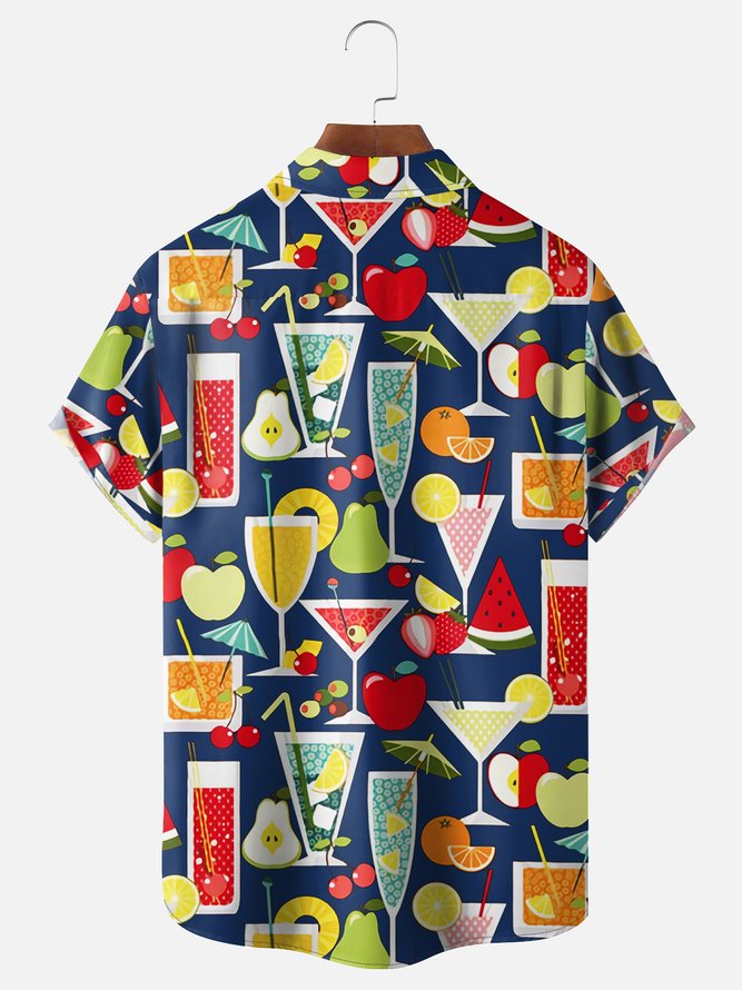 Tall Size Moisture-wicking Geomatric Cocktail Chest Pocket Hawaiian Shirt
