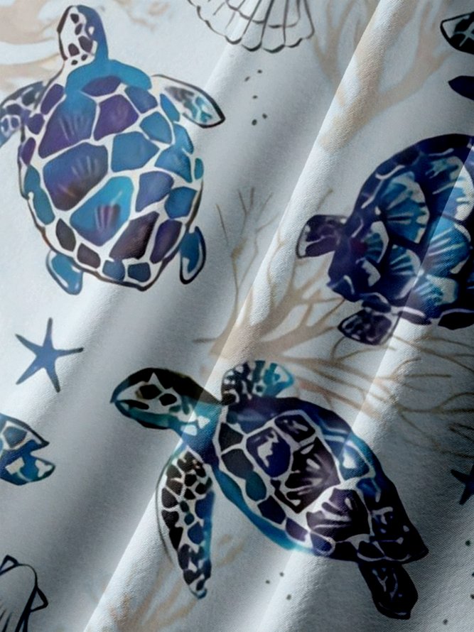 Big Size Moisture-wicking Marine Sea Turtle Chest Pocket Hawaiian Shirt