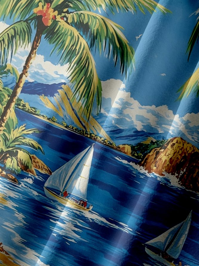 Big Size Moisture-wicking Palm Tree Chest Pocket Hawaiian Shirt