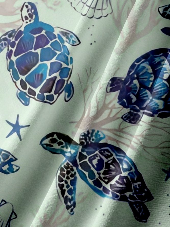 Big Size Moisture-wicking Marine Sea Turtle Chest Pocket Hawaiian Shirt