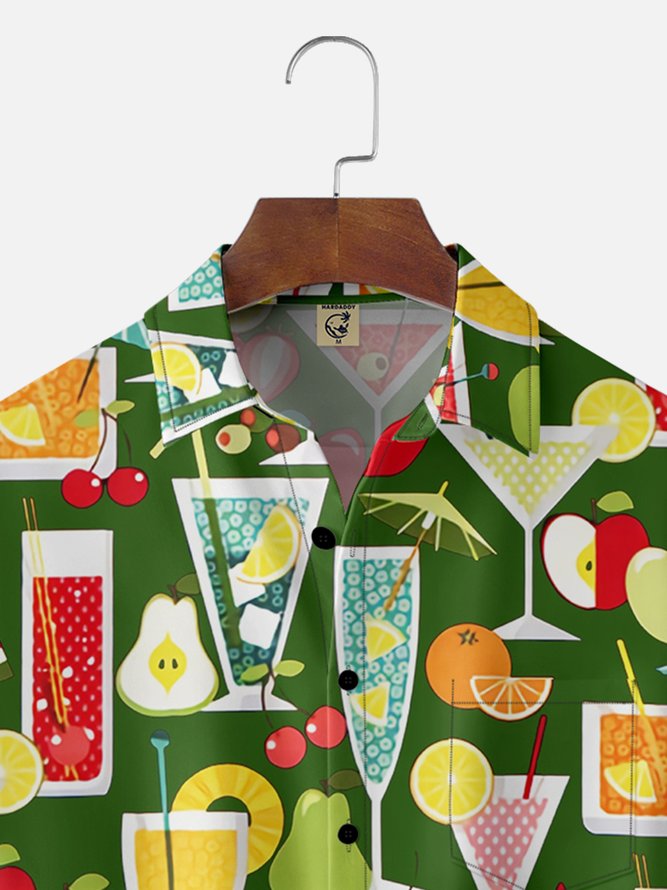 Tall Size Moisture-wicking Geomatric Cocktail Chest Pocket Hawaiian Shirt