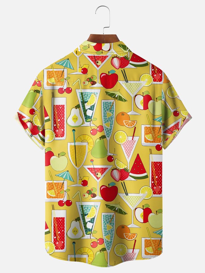 Tall Size Moisture-wicking Geomatric Cocktail Chest Pocket Hawaiian Shirt