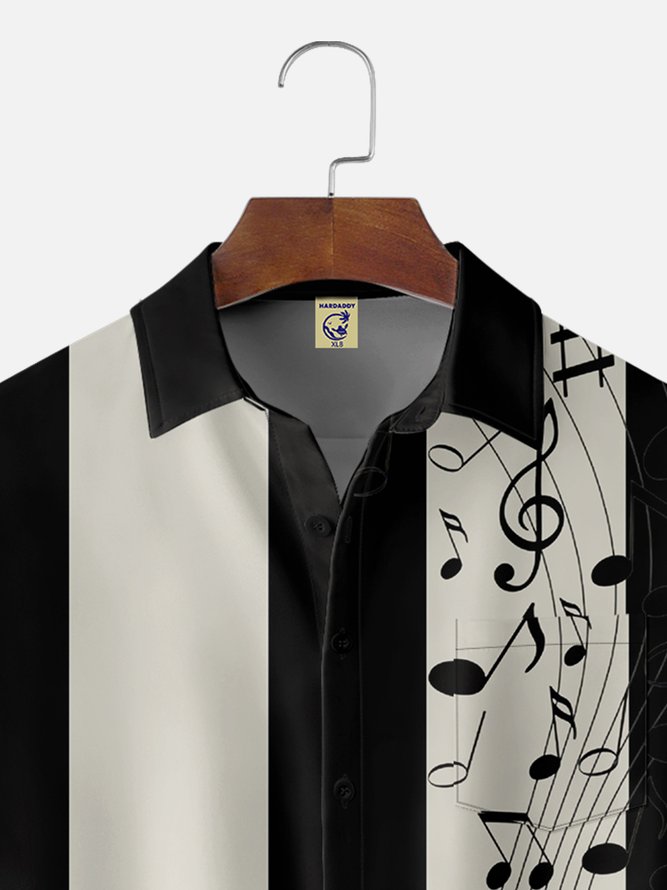 Big Size Moisture-wicking Music Note Chest Pocket Bowling Shirt
