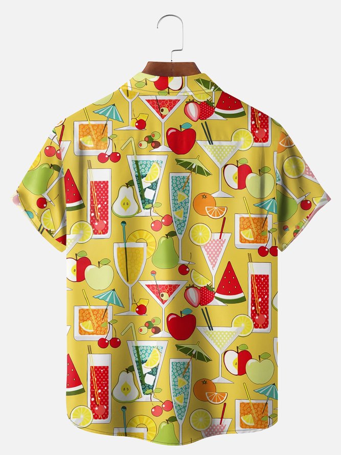 Big Size Moisture-wicking Geomatric Cocktail Chest Pocket Hawaiian Shirt