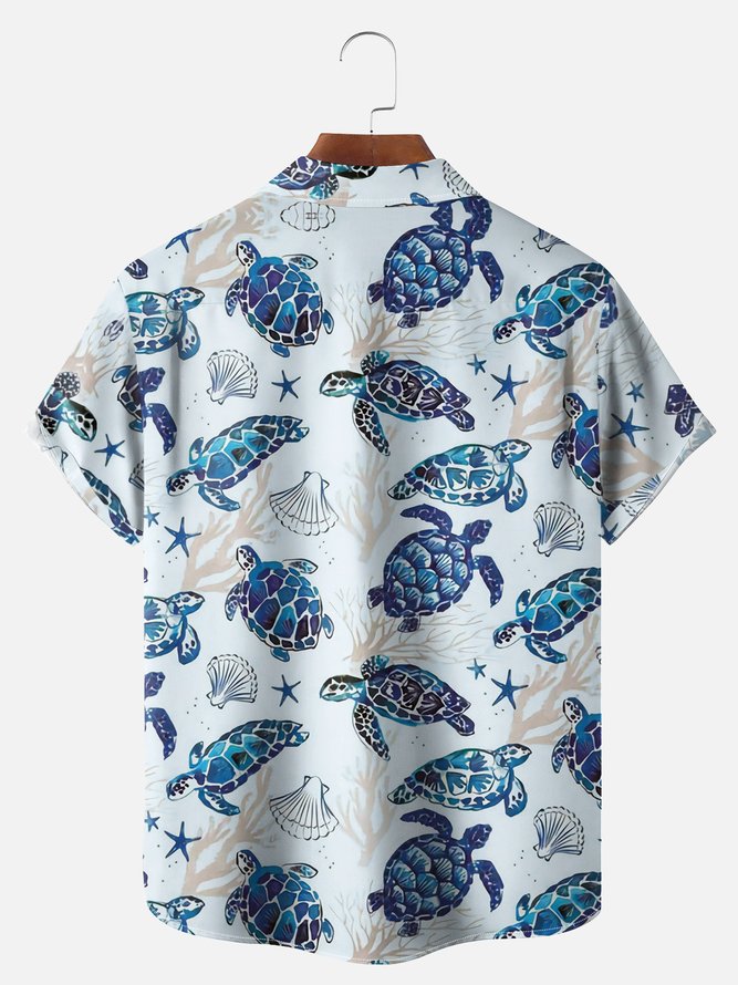 Big Size Moisture-wicking Marine Sea Turtle Chest Pocket Hawaiian Shirt