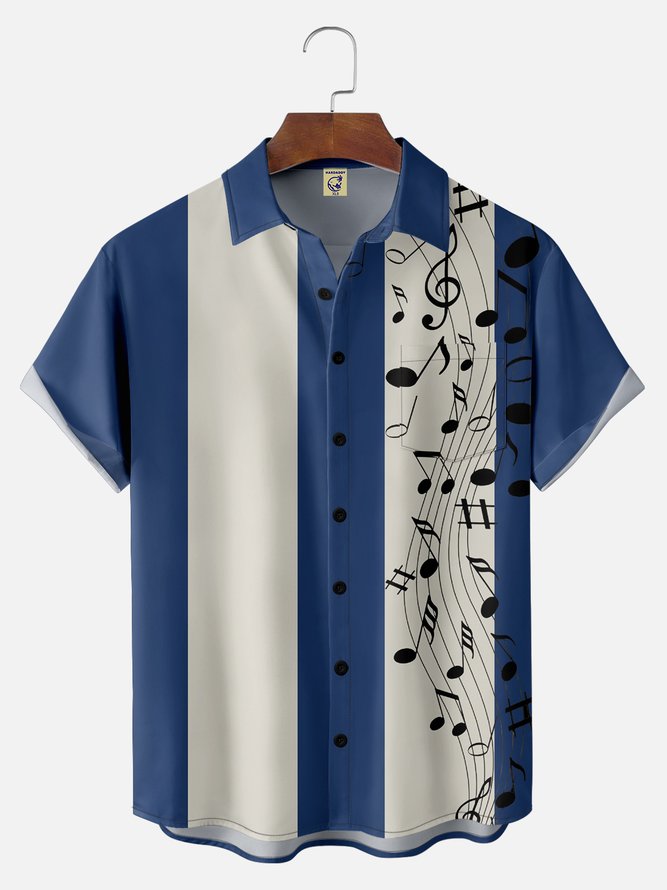 Big Size Moisture-wicking Music Note Chest Pocket Bowling Shirt