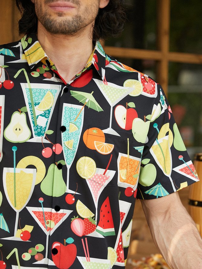 Tall Size Moisture-wicking Geomatric Cocktail Chest Pocket Hawaiian Shirt