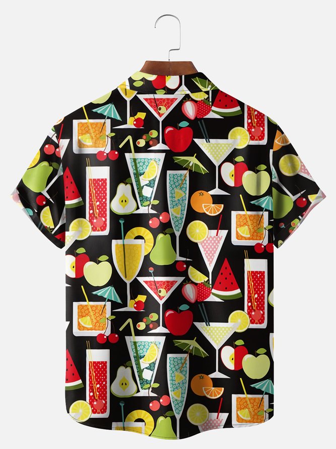 Big Size Moisture-wicking Geomatric Cocktail Chest Pocket Hawaiian Shirt