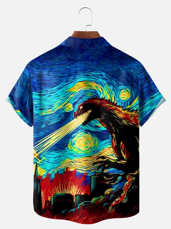 Big Size Movie Monster Chest Pocket Short Sleeve Casual Shirt