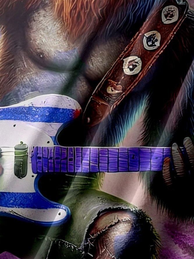 Big Size Moisture-wicking American Flag Bigfoot Guitar Rock Chest Pocket Hawaiian Shirt
