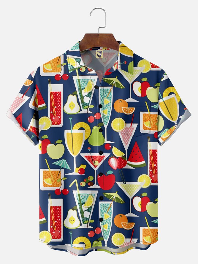 Big Size Moisture-wicking Geomatric Cocktail Chest Pocket Hawaiian Shirt