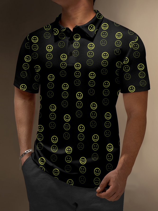 Moisture Wicking 3D Abstract Gradient Color Smiley Short Sleeve Golf Polo