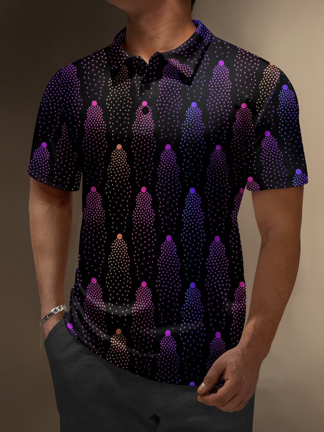 Moisture Wicking 3D Abstract Gradient Color Polka Dot Short Sleeve Golf Polo