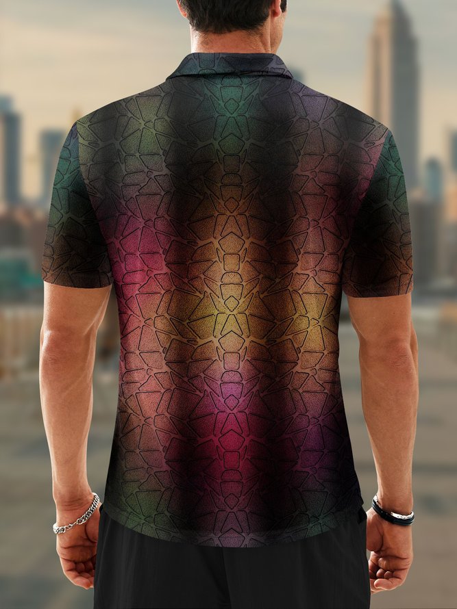 Moisture Wicking 3D Abstract Gradient Color Block Short Sleeve Golf Polo
