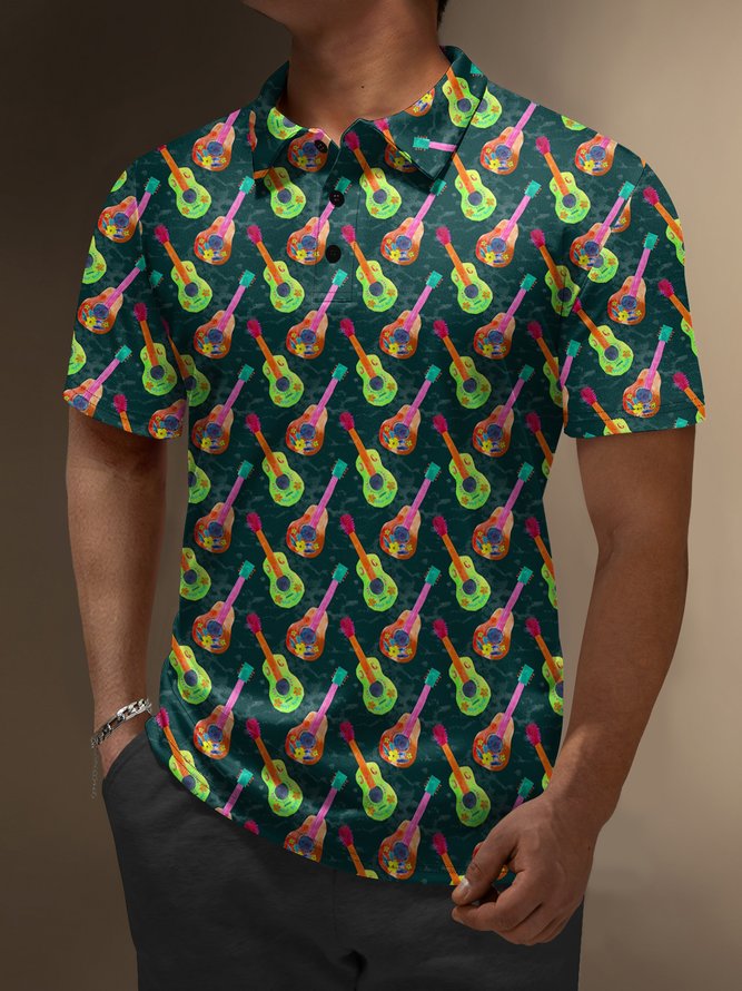 Moisture Wicking Colorful Gradient Guitar Short Sleeve Golf Polo