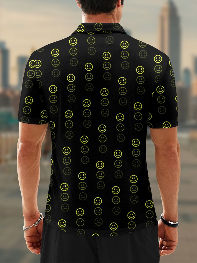 Moisture Wicking 3D Abstract Gradient Color Smiley Short Sleeve Golf Polo