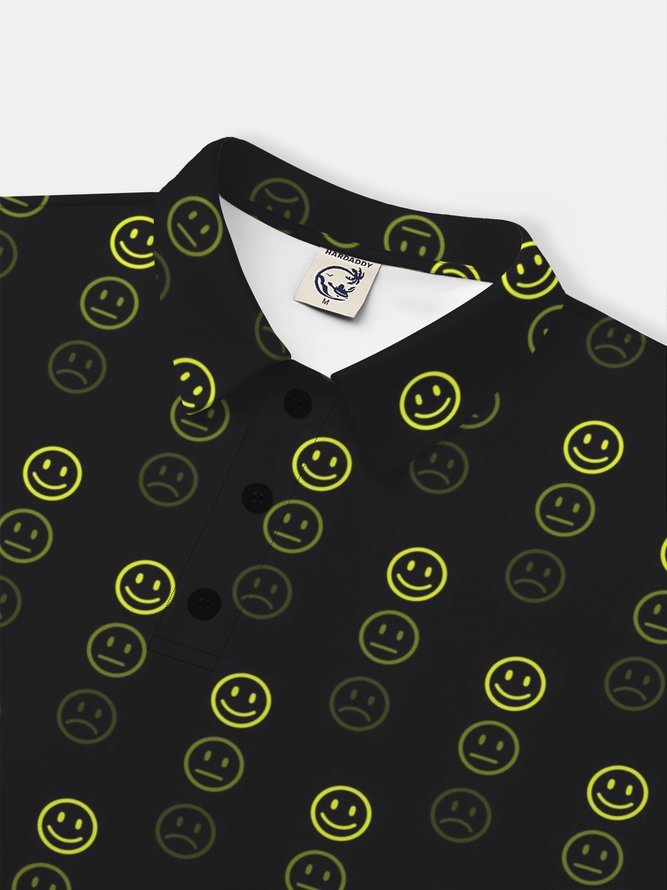 Moisture Wicking 3D Abstract Gradient Color Smiley Short Sleeve Golf Polo