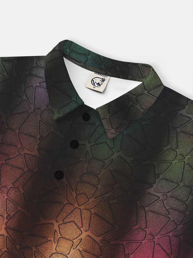 Moisture Wicking 3D Abstract Gradient Color Block Short Sleeve Golf Polo
