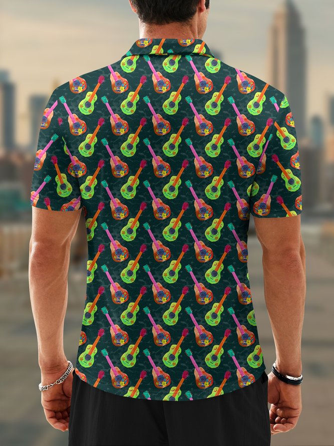 Moisture Wicking Colorful Gradient Guitar Short Sleeve Golf Polo
